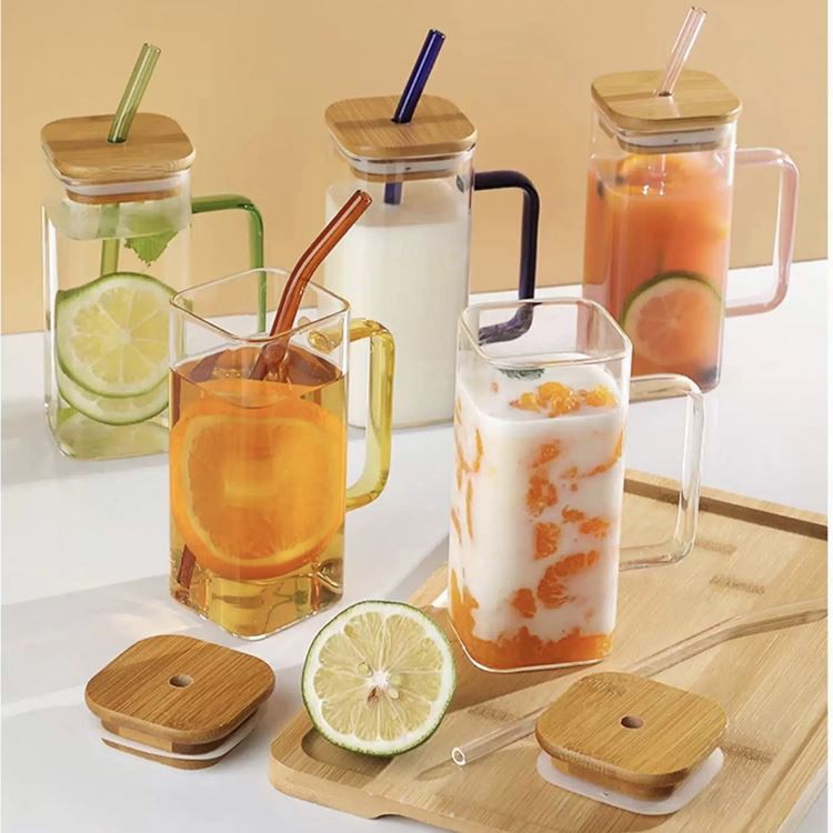 Glass Jar With Wooden Lid And Straw